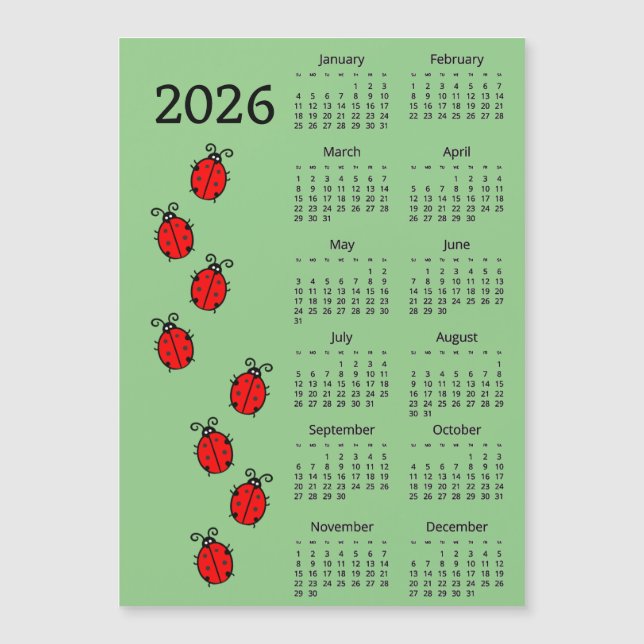 Cartão Magnético Calendário 2026 Joaninhas (Frente)
