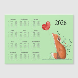 Cartão Magnético Calendário 2026 Little Fox Design
