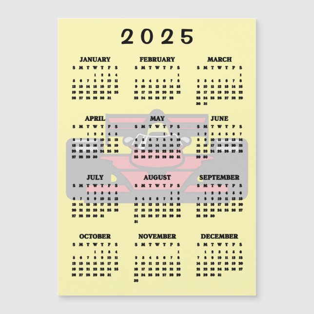 Cartão Magnético Calendário Race Car Design 2025 (Frente)