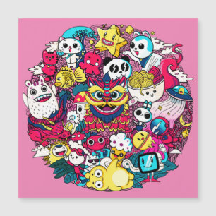 Cartão Magnético de Arte Doodle Japonesa