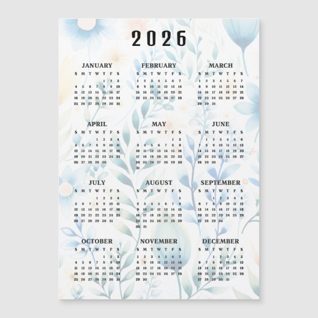 Cartão Magnético de Calendário de 2026 com Design  (Frente)