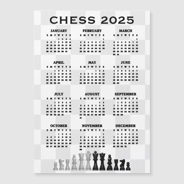 Cartão Magnético de Calendário do Chess 2025 (Frente)