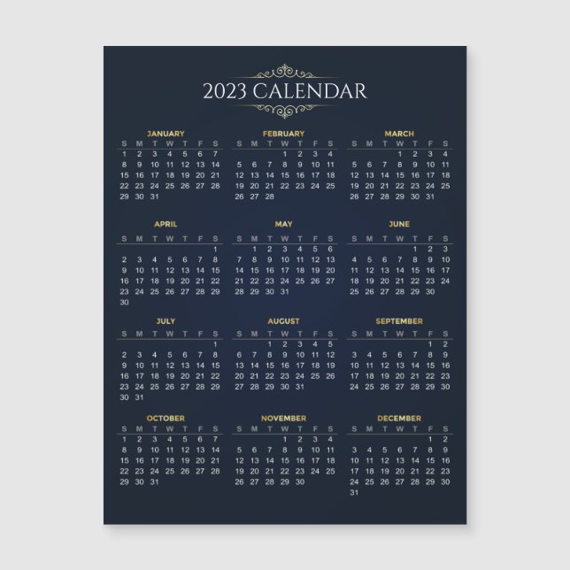 Cartão magnético de calendário Elegante Dourado e  (Frente)