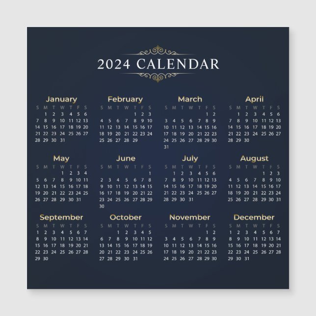 Cartão magnético de calendário Elegante Dourado e  (Frente)