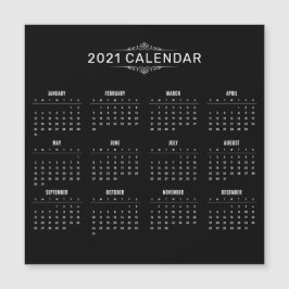 Cartão Magnético de Calendário preto 2021 simples 