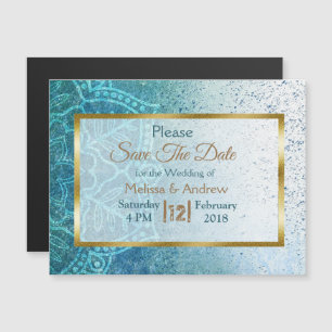 Cartão Magnético de Casamento Azul Mandala Guard