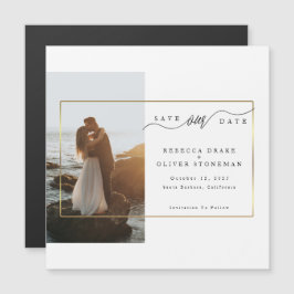 Cartão Magnético de Casamento de Foto Dourada Eleg