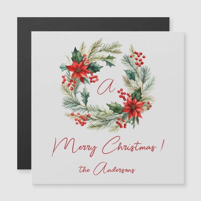 Cartão magnético de festas de Natal Feliz (Frente/Verso)