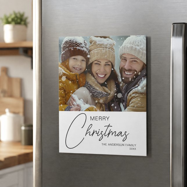 Cartão Magnético de Foto com Roteiro Moderno de Fe (Merry Christmas Modern Script Photo Magnetic Card)