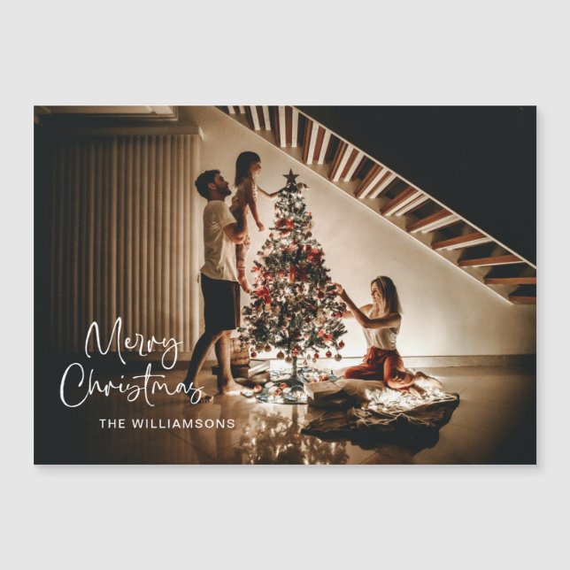 Cartão Magnético de Foto de Natal com Letra Cursiv (Frente)