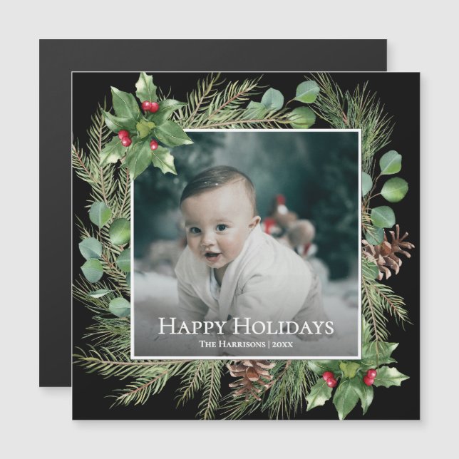 Cartão Magnético de Fotografia em Coroa de Natal (Frente/Verso)