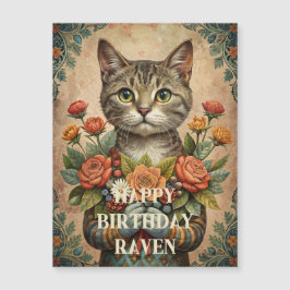 Cartão magnético de gato vintado de aniversário fe