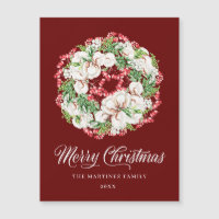 Cartão Magnético de Natal Berry Floral Vermelho e