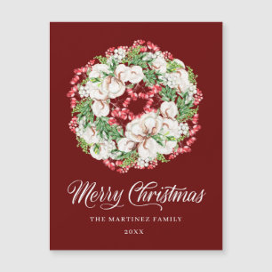 Cartão Magnético de Natal Berry Floral Vermelho e 