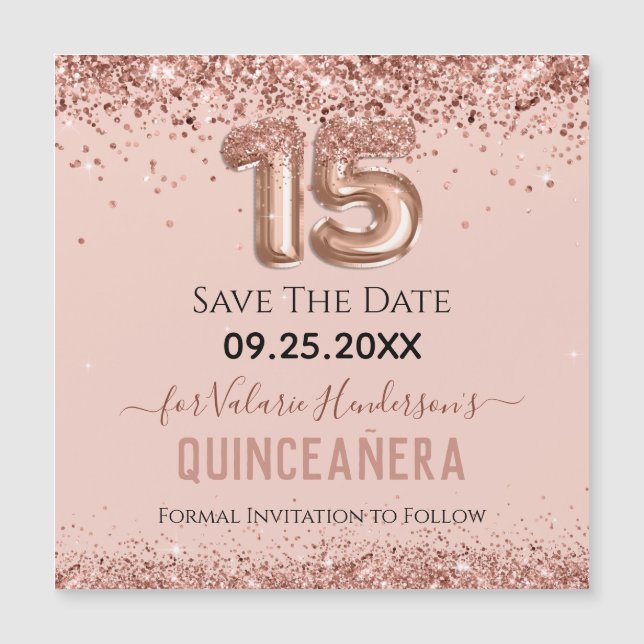 Cartão Magnético de Quinceanera, Luminoso Rosa (Frente)