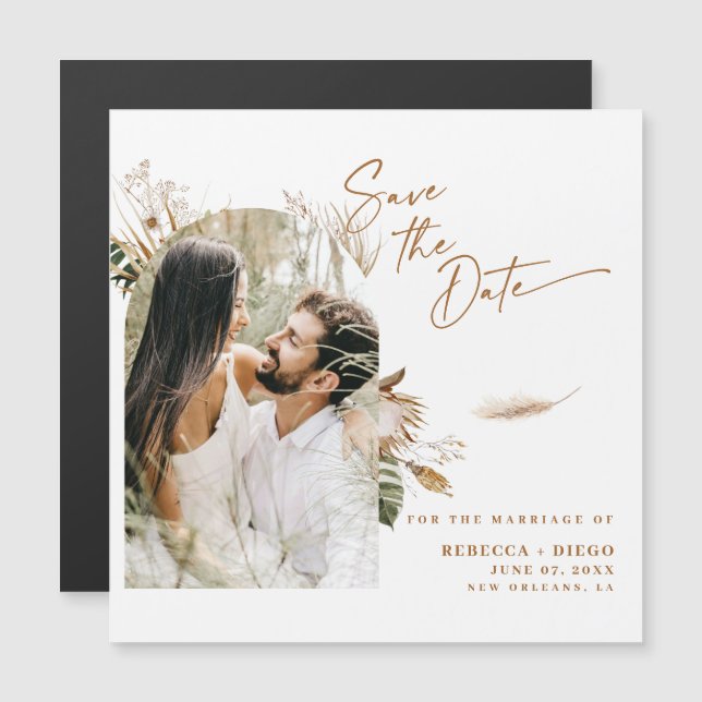 Cartão Magnético de Save The Date com Foto Boho Mo (Frente/Verso)