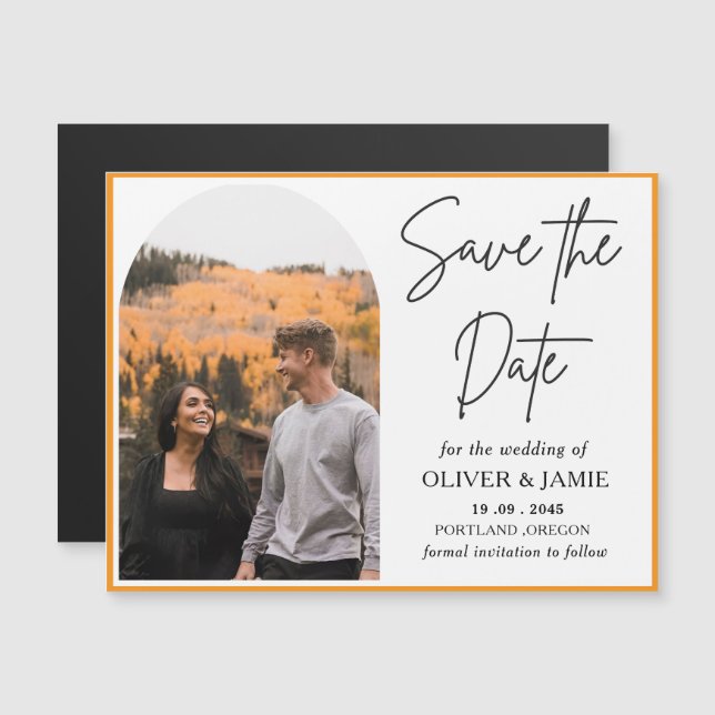 Cartão Magnético de Save the Date de Casamento com (Frente/Verso)