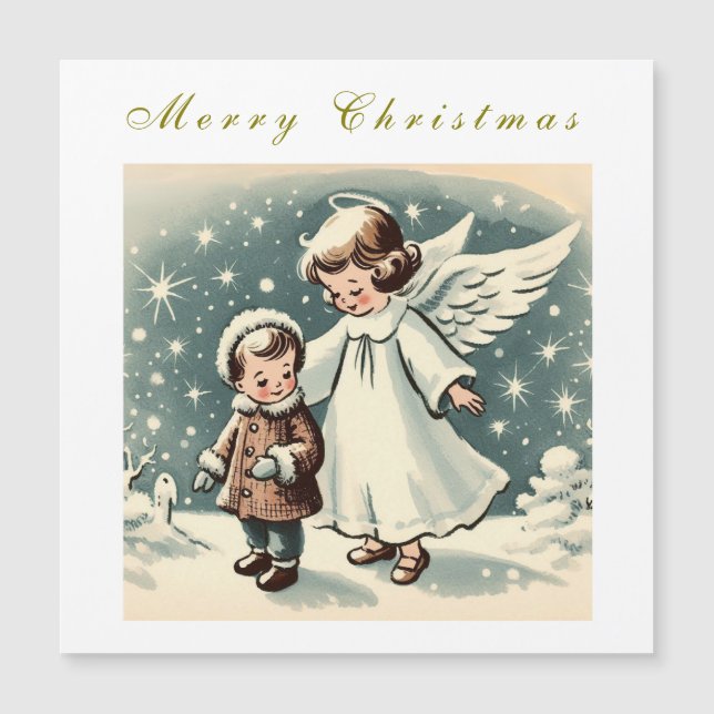 Cartão Magnético do Anjo e da Criança de Natal (Frente)