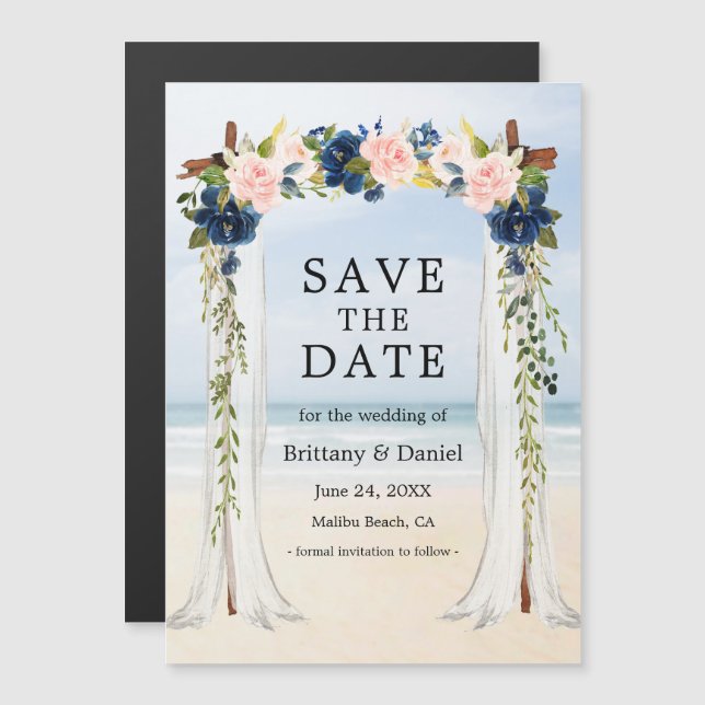 Cartão Magnético Floral Azul Cor-de-Rosa de Casame (Frente/Verso)