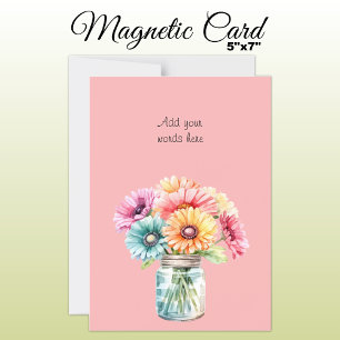 Cartão magnético floral cor-de-rosa com texto pers