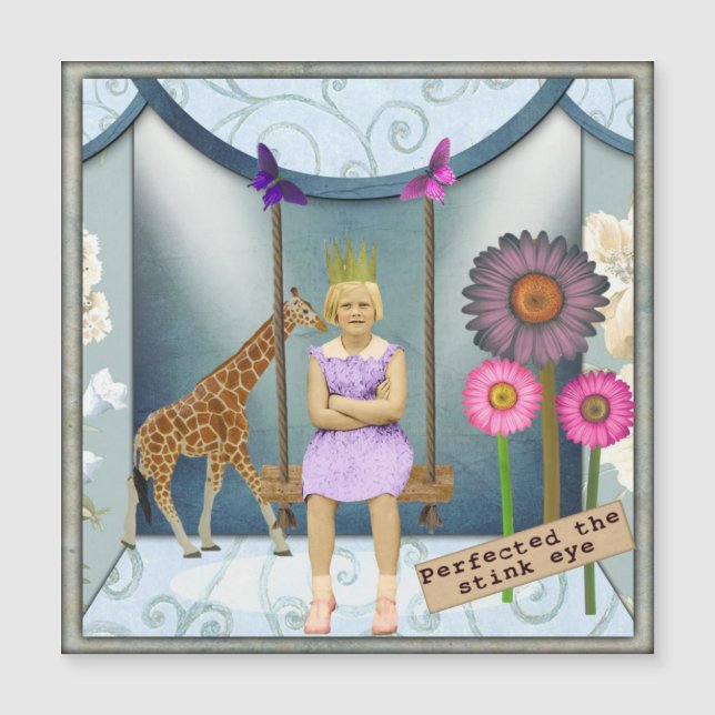 Cartão Magnético Funky Vintage Kid Altered Art (Frente)