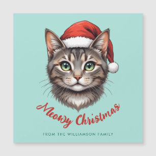 Cartão Magnético Gato de Natal Personalizado com C