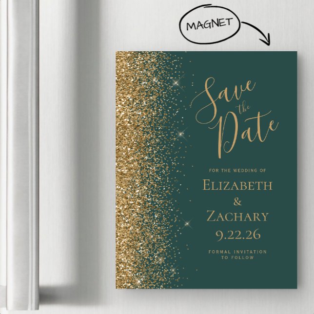 Cartão Magnético Moderno de Save the Date em Verde (Criador carregado)
