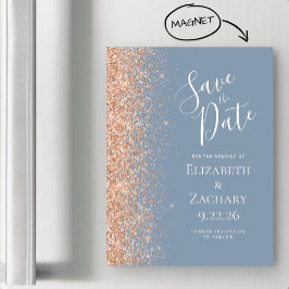 Cartão Magnético Moderno Save Date em Azul Empoeir