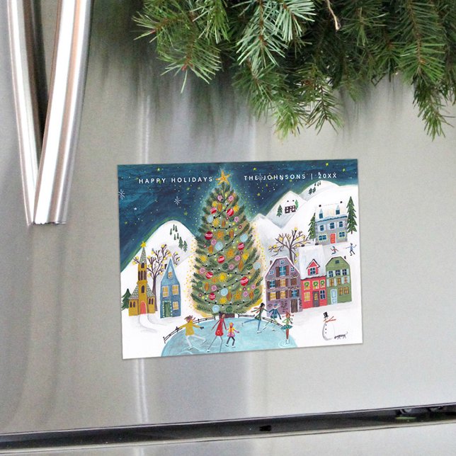Cartão Magnético Natalino da Aldeia da Casa de Inv (Cute Winter House Village Christmas Magnetic Card)