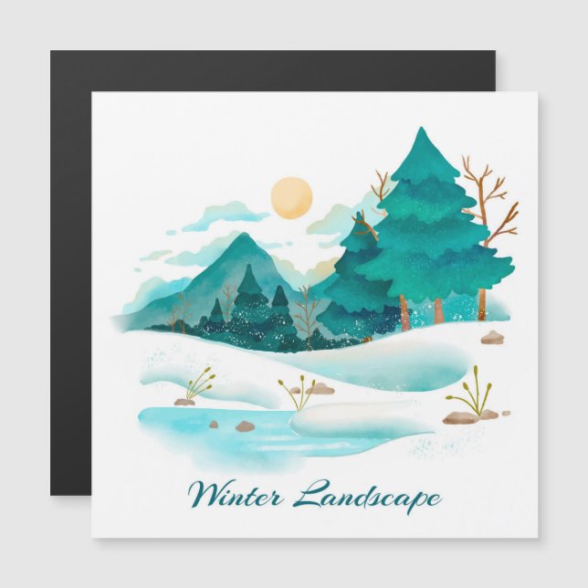 Cartão Magnético para Paisagem de Inverno (Frente/Verso)