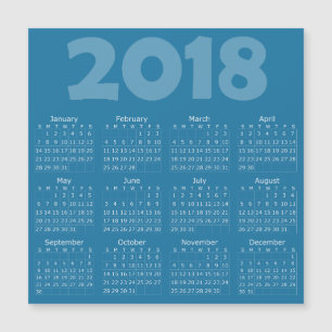 Cartão Magnético Quadrado de Calendário Azul 2018