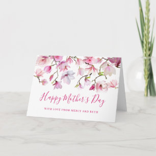 Cartão Magnólia Floral Rosa Moderna Dia das Mães Feliz