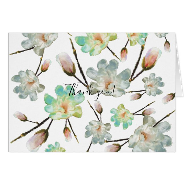 Cartão Magnolia Pattern Obrigado Notecard (Frente horizontal)