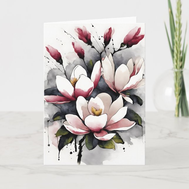 Cartão Magnolia - Watercolor flowers (Frente)