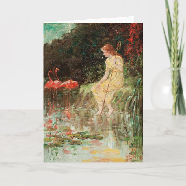 Cartão Maiden com Flamingos | Frederick Stuart Church (Frente)
