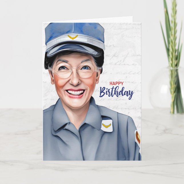 Cartão Mail Carrier Caucasian Female Postal Birthday (Frente)