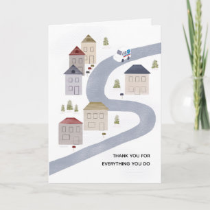 Cartão Mailman Mail Lady Obrigado Cena de inverno de Nata