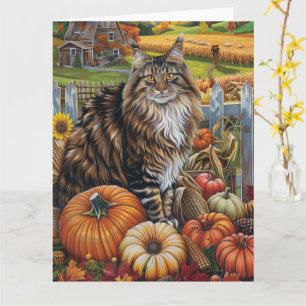 Cartão Maine Coon Cat Autumn Harvest Ação de Graças