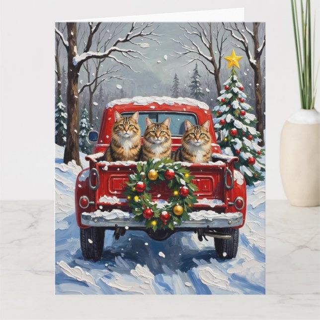 Cartão Maine Coon Christmas Red Truck Holiday (Frente)