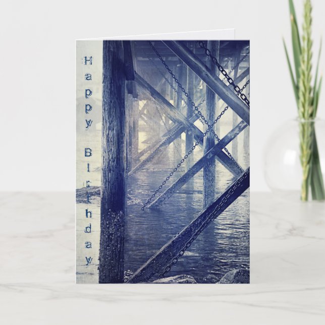 Cartão Maine Harbor Doces Rustic Blue Birthday Card (Frente)