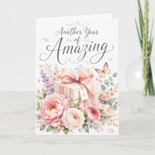 Cartão Mais um Ano de Incrível Elegância Floral de Aniver