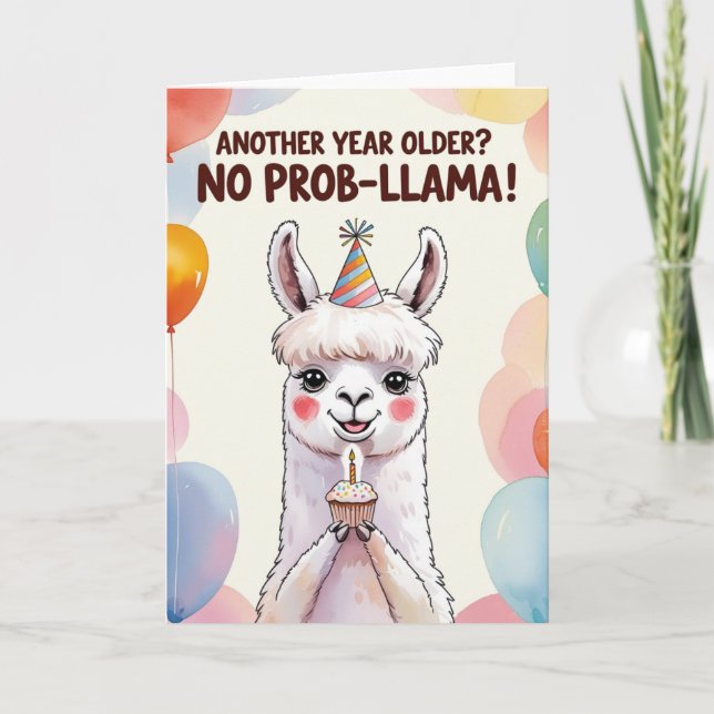 Cartão Mais Um Ano? Sem Prob-Lama! - Cute Llama (Frente)