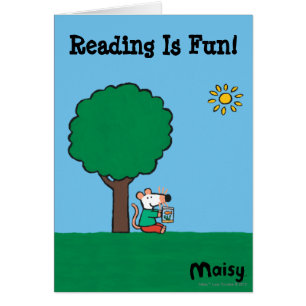 Cartão Maisy lê seu livro da biblioteca fora