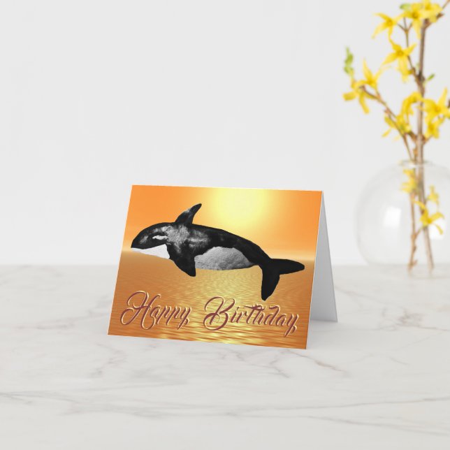 Cartão Majestic Orca Orange Ocean Sunset Birthday Card (Flor Amarela)