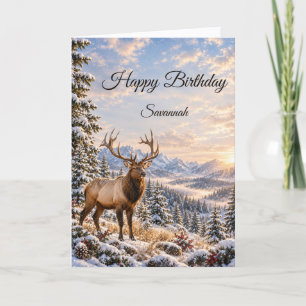 Cartão Majestoso Alce Touro Montanha Nevada Aniversário
