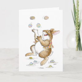 Cartão Malabarizando placa de Páscoa do coelho