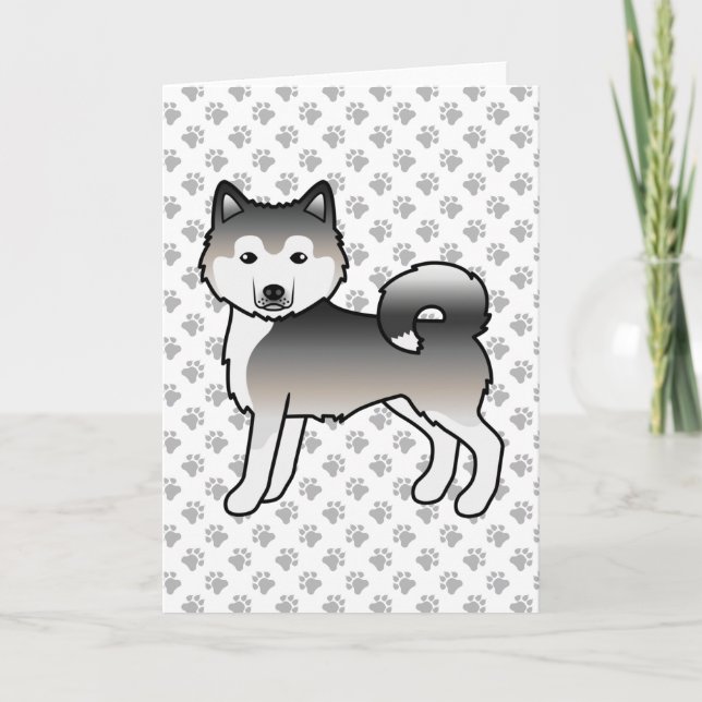 Cartão Malamute do Alasca Cinza Cachorro de Desenho Anima (Frente)