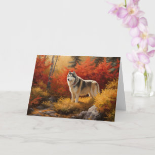 Cartão Malamute do Alasca nas Folhas do outono inspira-se