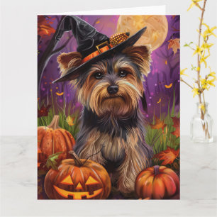 Cartão Malandro Biewer Terrier Halloween Witch E Pumpkin