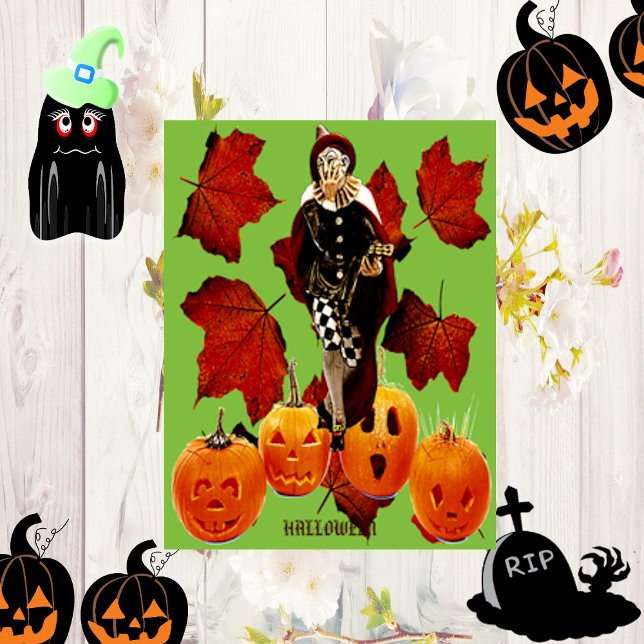Cartão Maldito Joker Caiu no Maple Pumpkins Halloween (Spooky Scary Joker Fall Maple Pumpkins Halloween Card)